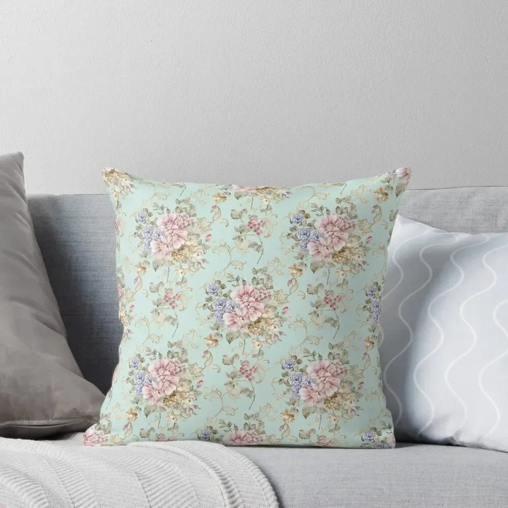 Shabby Chic Pink Floral Farmhouse Throw Pillow Cover