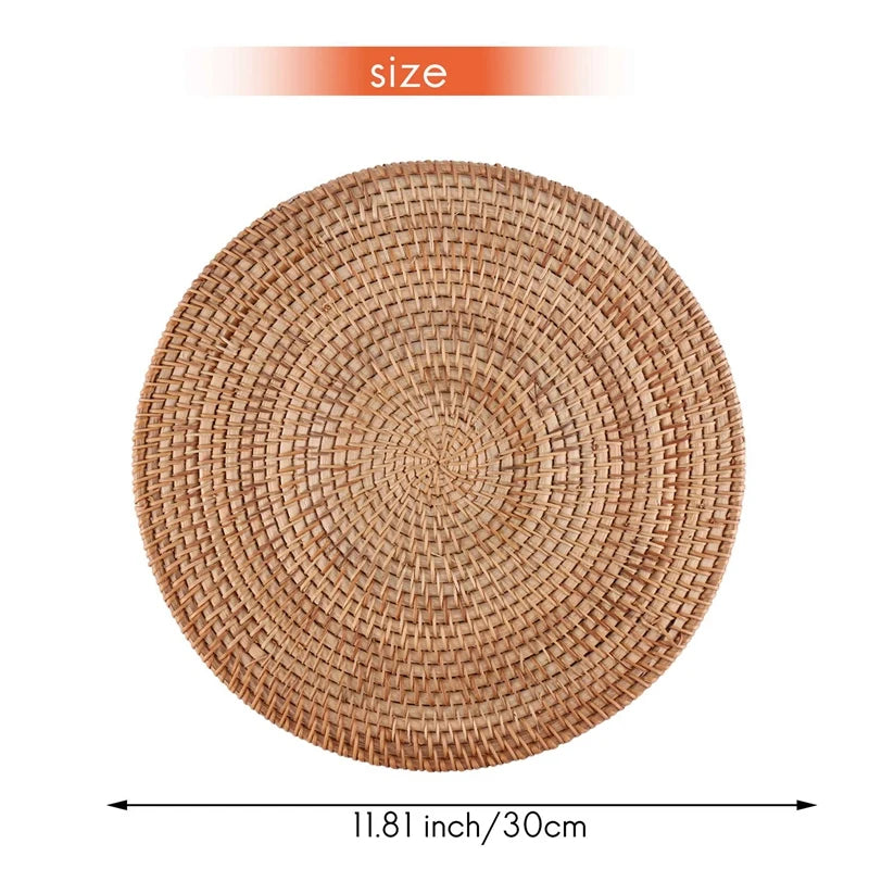 Handmade Round Natural Rattan Placemats (Set of 3)