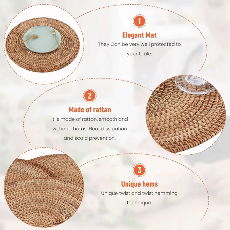 Handmade Round Natural Rattan Placemats (Set of 3)