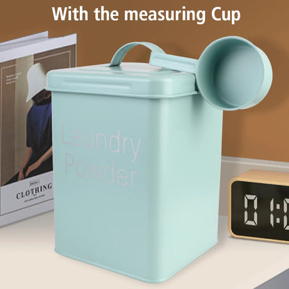 Farmhouse Metal Laundry Detergent Storage Box with Measuring Cup (3KG Capacity)