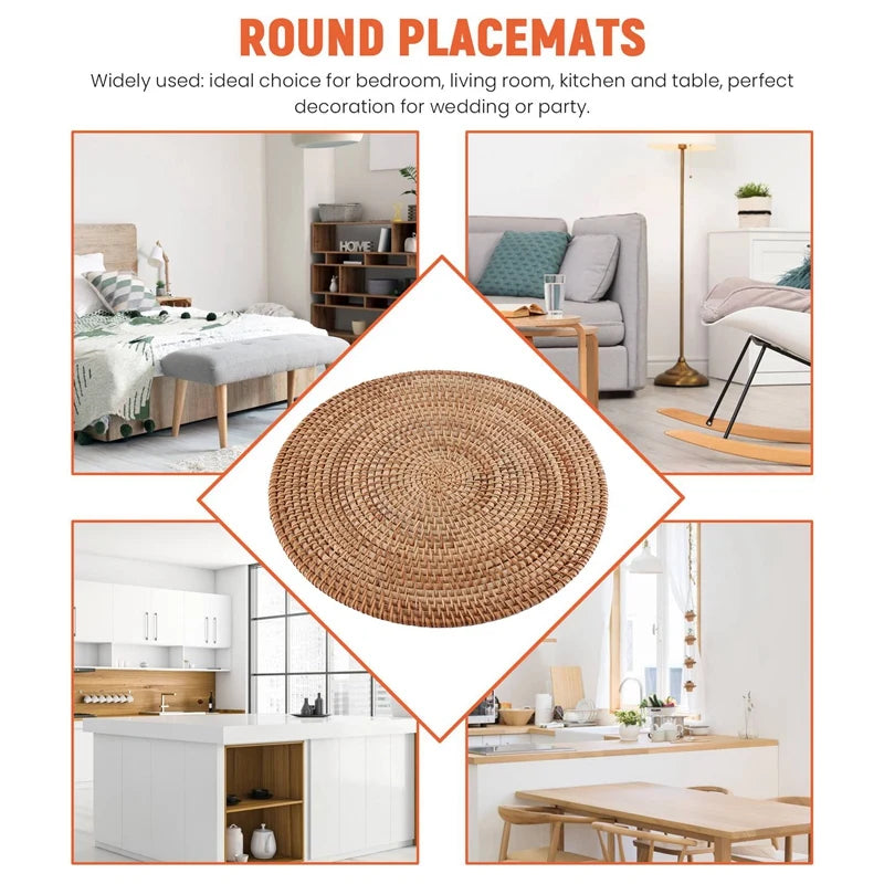 Handmade Round Natural Rattan Placemats (Set of 3)