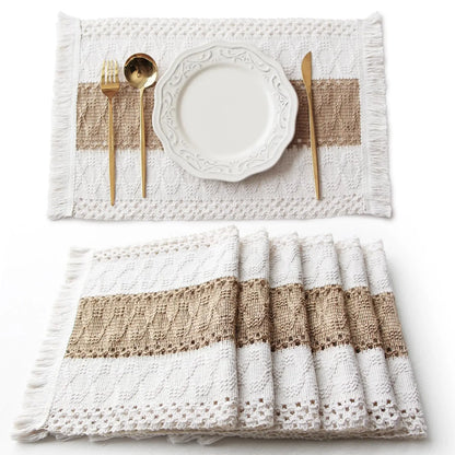 Farmhouse Placemats Set of 6 - Macrame Farmhouse Table Decor