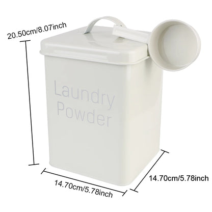 Farmhouse Metal Laundry Detergent Storage Box with Measuring Cup (3KG Capacity)